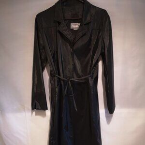 Rave Ladies Black Tie Front Straight Fit Shiny Overcoat/Raincoat